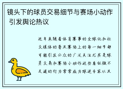 镜头下的球员交易细节与赛场小动作 引发舆论热议