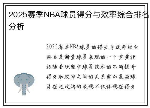 2025赛季NBA球员得分与效率综合排名分析